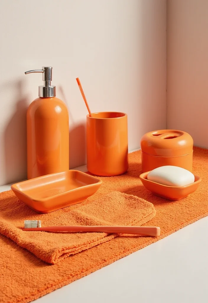 14 Orange Bathroom Decor Ideas With Bright Cheer - 9. Orange Bathroom Accessories
