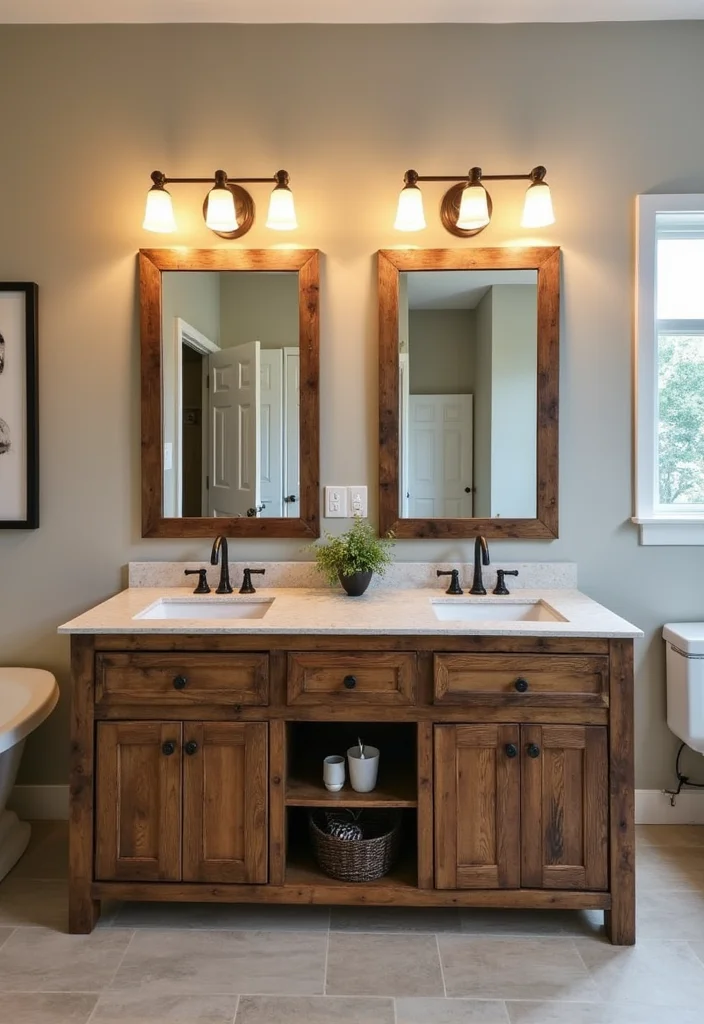 14 Rustic Bathroom Vanity Ideas With Cozy Charm - 10. Dual Vanities for Larger Spaces