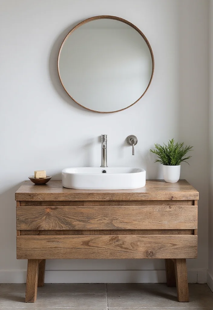 14 Rustic Bathroom Vanity Ideas With Cozy Charm - 14. Minimalist Rustic Vanity