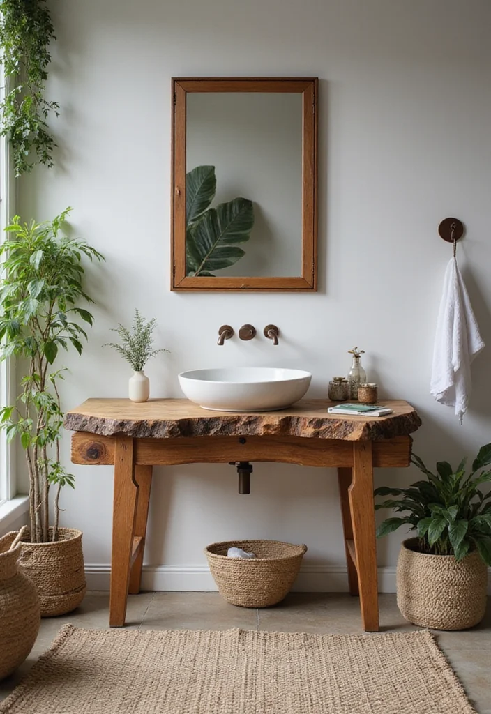 14 Rustic Bathroom Vanity Ideas With Cozy Charm - 2. Live Edge Wooden Vanity