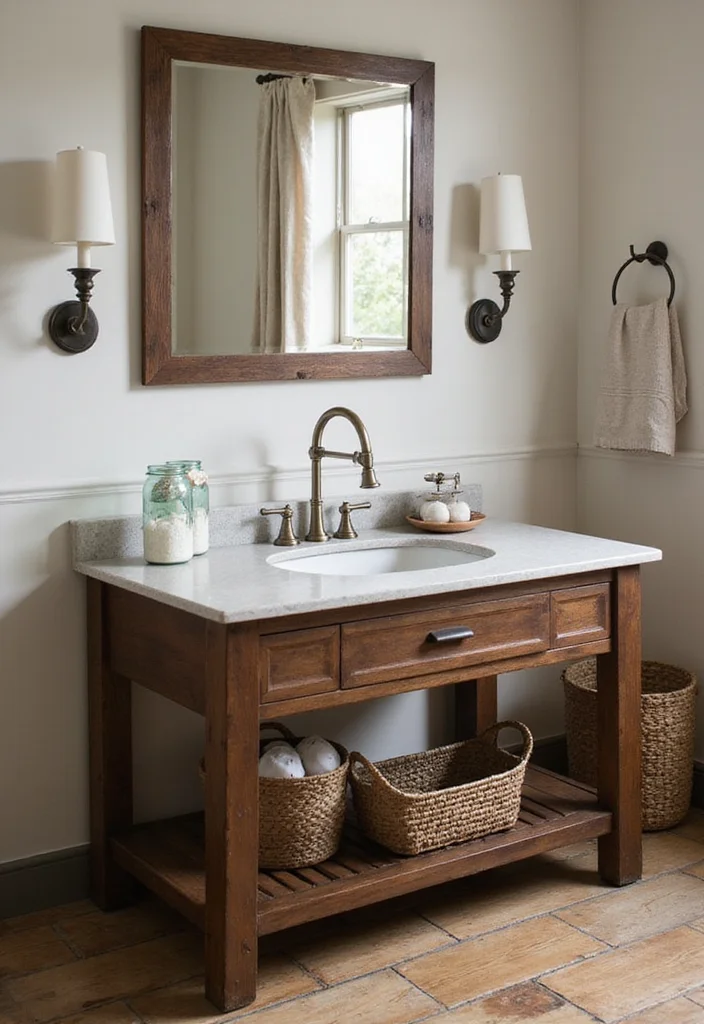 14 Rustic Bathroom Vanity Ideas With Cozy Charm - 4. Farmhouse-Style Sink Vanity