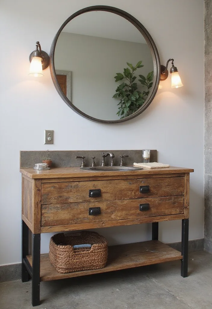 14 Rustic Bathroom Vanity Ideas With Cozy Charm - 5. Industrial Rustic Mix