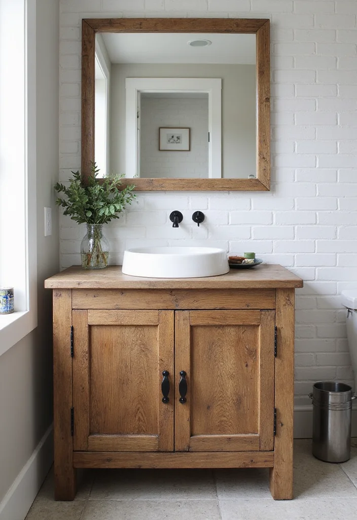 14 Rustic Bathroom Vanity Ideas With Cozy Charm - 7. Rustic Chic with Subway Tiles