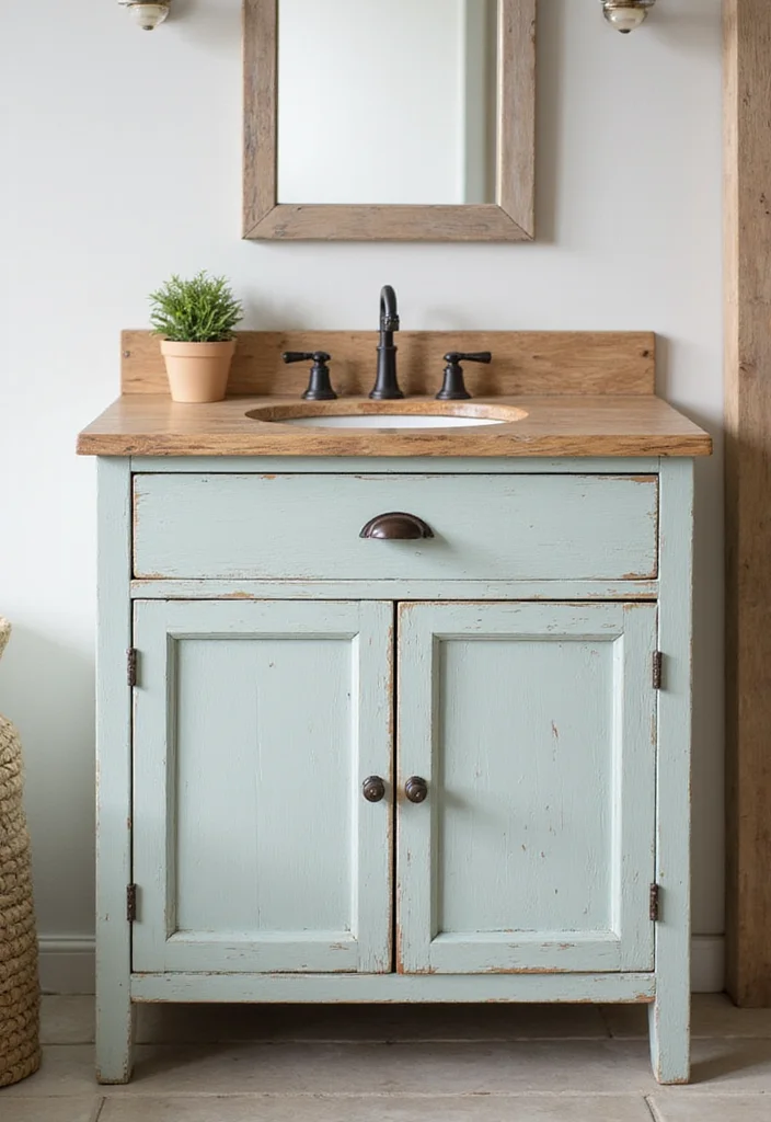 14 Rustic Bathroom Vanity Ideas With Cozy Charm - 9. Rustic Vanity with Color Accents