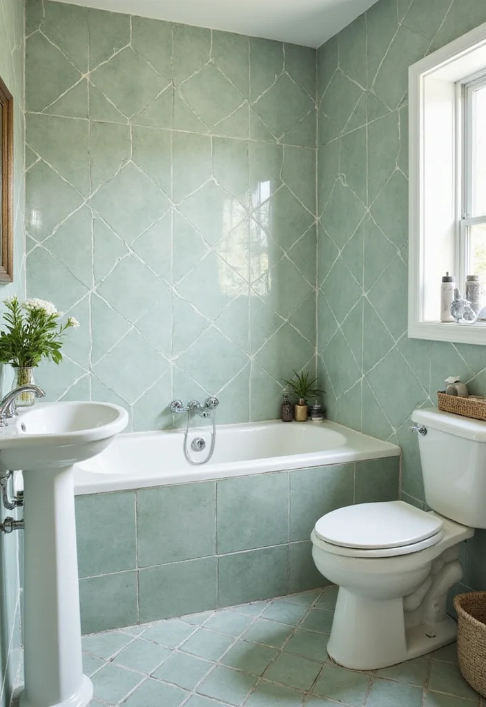 14 Sage Bathroom Ideas With Peaceful Tones - 2. Sage-Toned Tiles