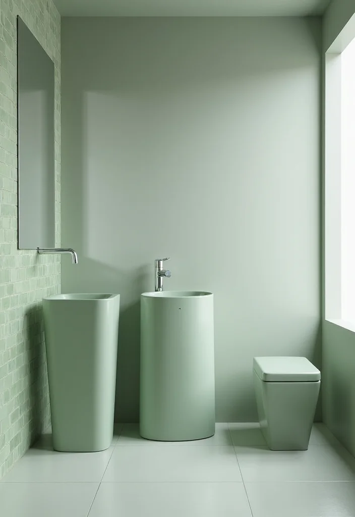 14 Sage Bathroom Ideas With Peaceful Tones - 5. Sage Green Fixtures