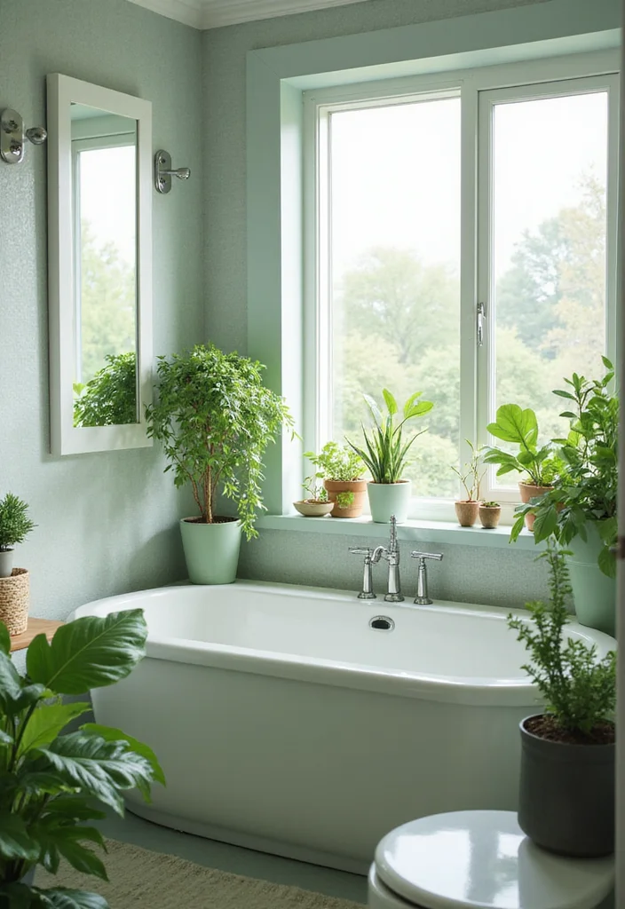 14 Sage Bathroom Ideas With Peaceful Tones - 6. Natural Greenery