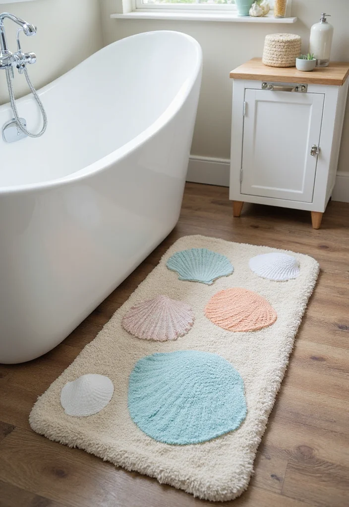 14 Seashell Bathroom Decor Ideas For Coastal Style - 10. Seashell Bath Mat