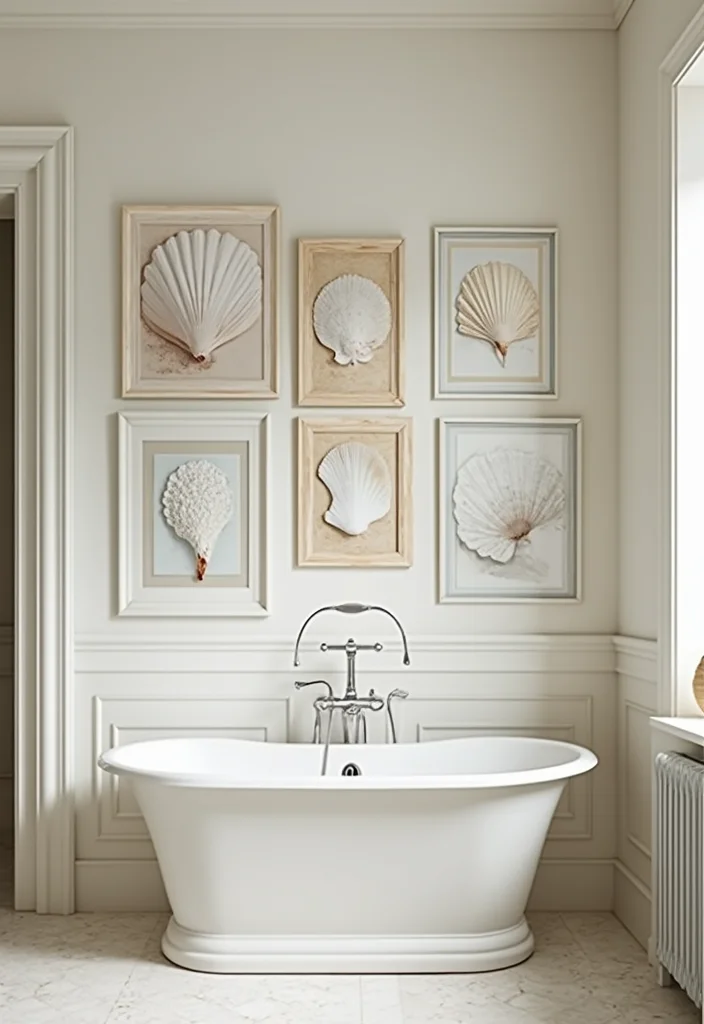 14 Seashell Bathroom Decor Ideas For Coastal Style - 2. Seashell Wall Art