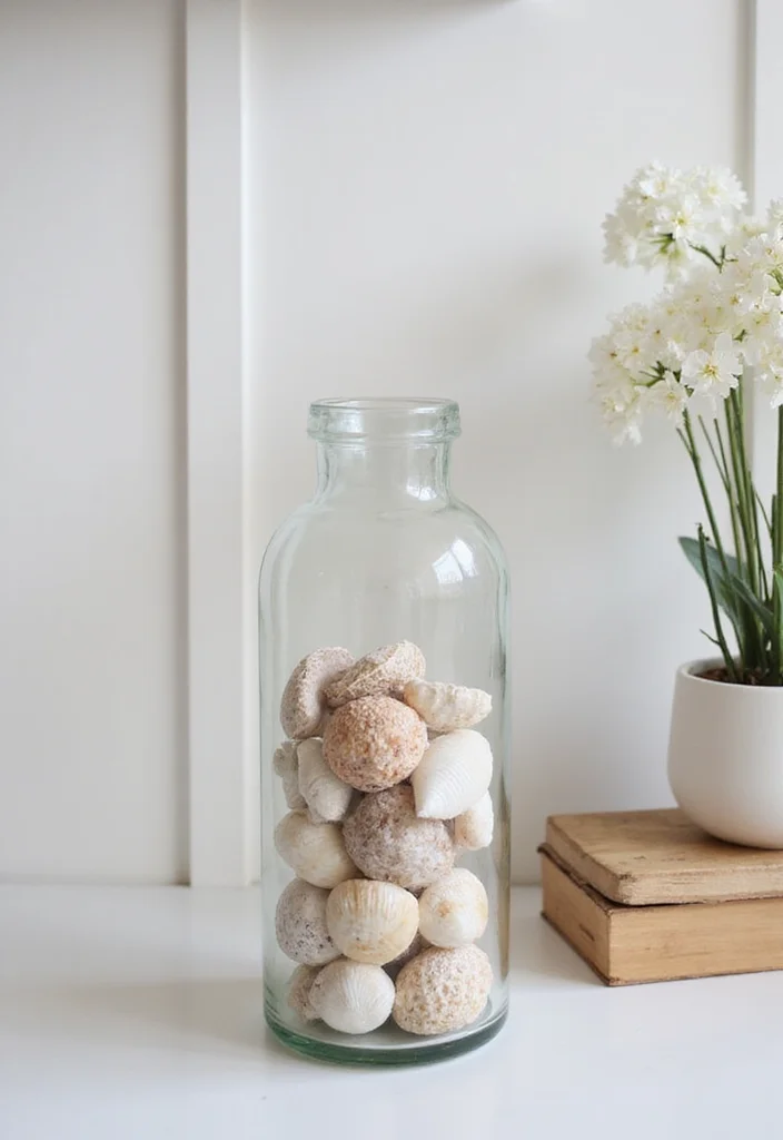 14 Seashell Bathroom Decor Ideas For Coastal Style - 6. Seashell-filled Decorative Vases