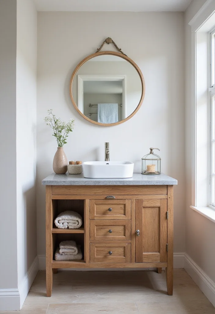 14 Timber Vanity Bathroom Ideas With Organic Texture - 3. Compact Timber Vanity for Small Bathrooms