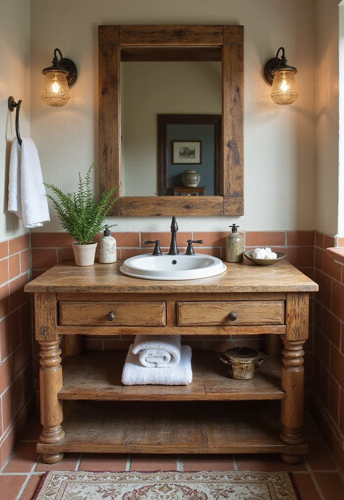 14 Wooden Vanity Bathroom Ideas For Warm Interiors - 1. Rustic Reclaimed Wood Vanity