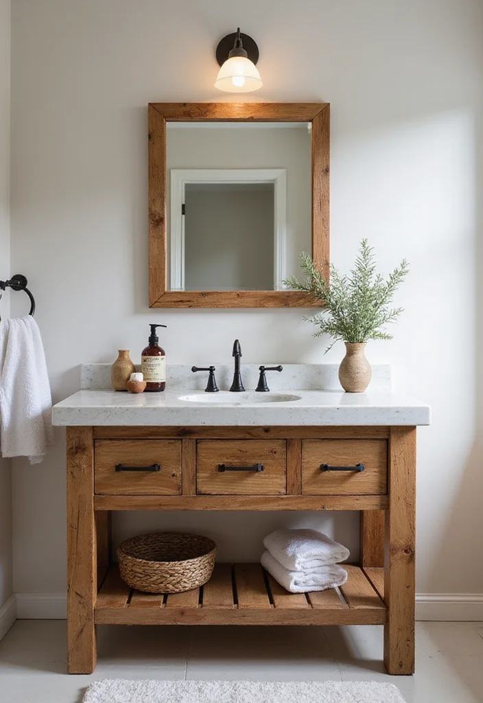 14 Wooden Vanity Bathroom Ideas For Warm Interiors - 11. Artisanal Handcrafted Wooden Vanity