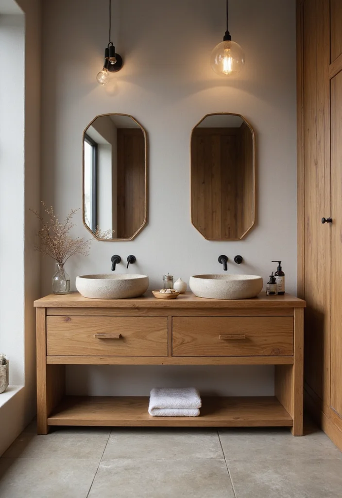 14 Wooden Vanity Bathroom Ideas For Warm Interiors - 12. Natural Finish Wooden Vanity