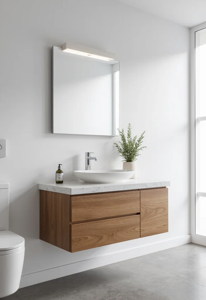 14 Wooden Vanity Bathroom Ideas For Warm Interiors - 2. Modern Minimalist Wooden Vanity