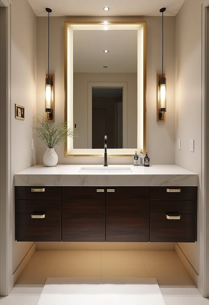 14 Wooden Vanity Bathroom Ideas For Warm Interiors - 6. Sleek Dark Wood Vanity