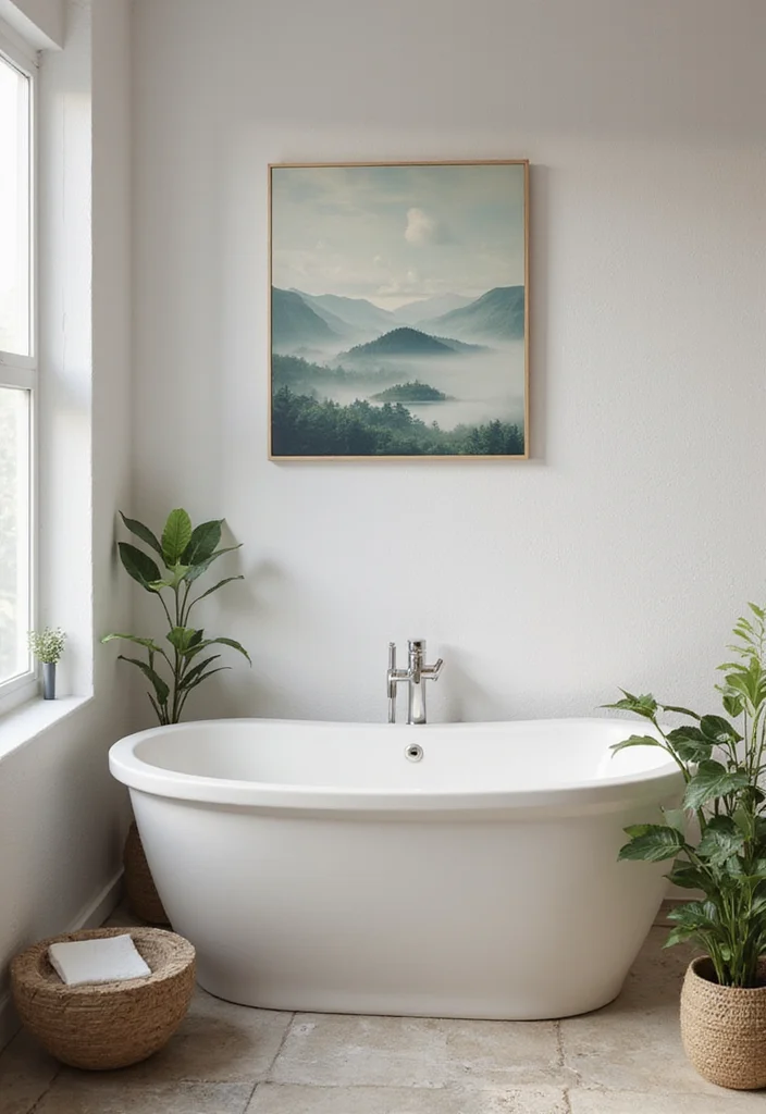 14 Zen Bathroom Decor Ideas For A Calm Retreat - 9. Mindful Art Choices
