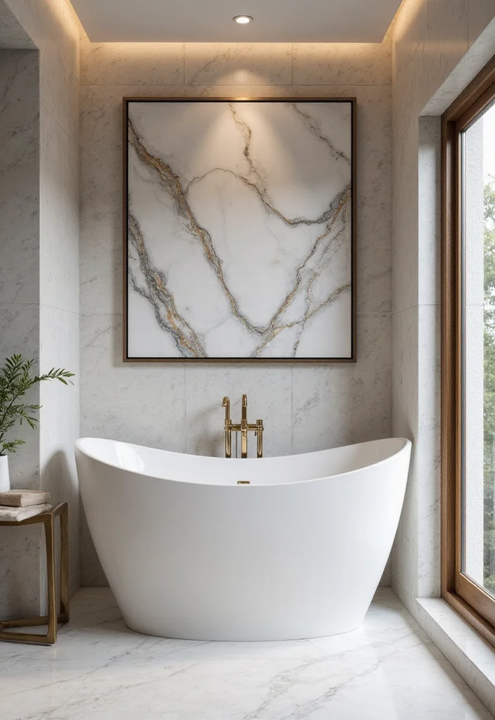 16 Marble Bathroom Ideas For Luxury Homes - 16. Marble Inspired Art