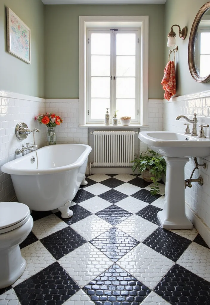 18 Tile Bathroom Ideas For Every Aesthetic - 1. Classic Black and White Checkerboard