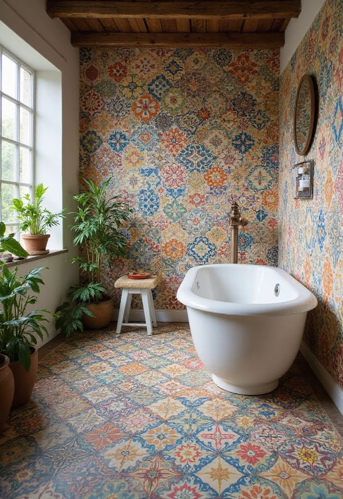 18 Tile Bathroom Ideas For Every Aesthetic - 10. Encaustic Tiles for a Bohemian Touch