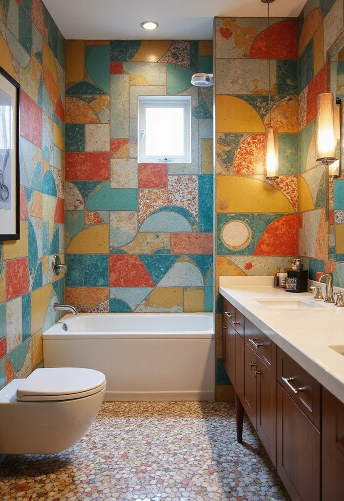 18 Tile Bathroom Ideas For Every Aesthetic - 3. Retro Geometric Tiles