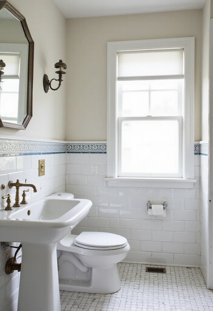 18 Tile Bathroom Ideas For Every Aesthetic - 7. Vintage Subway Tile with Decorative Borders