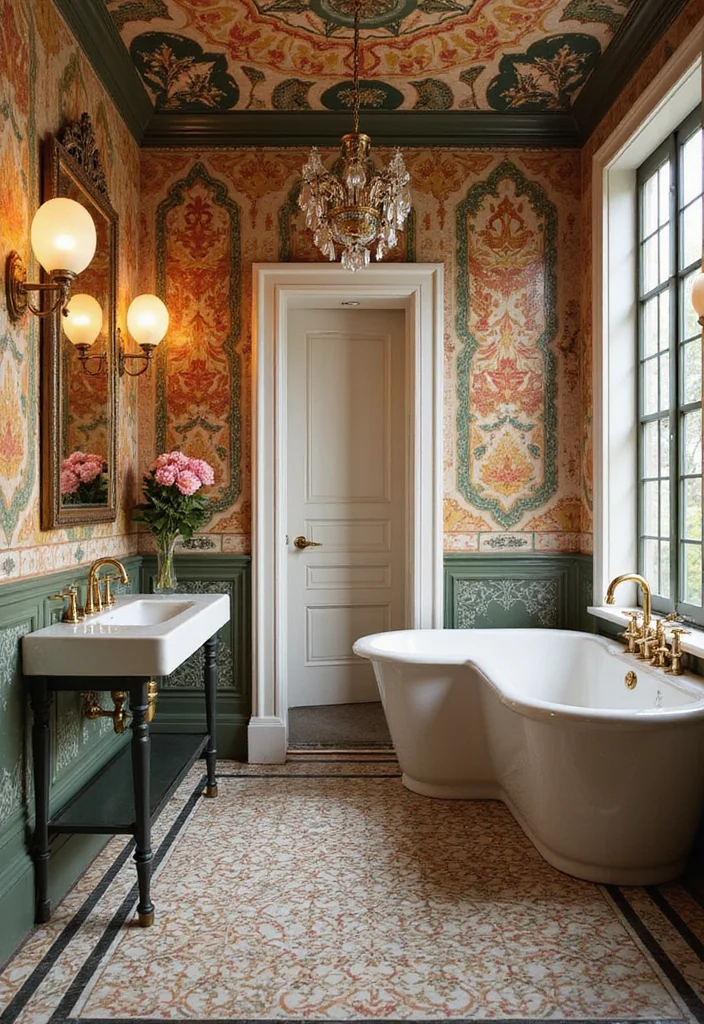 18 Tile Bathroom Ideas For Every Aesthetic - 9. Art Deco Glam with Bold Patterns