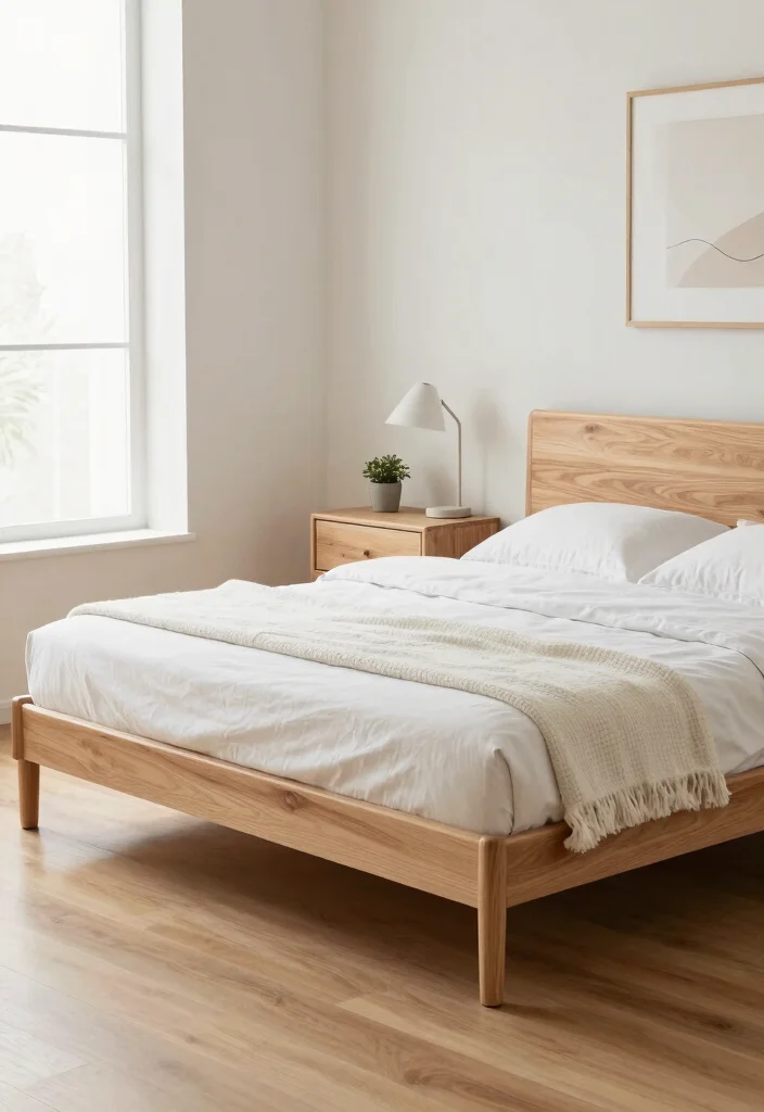 15 Bedroom Ideas With Wood Furniture: Warm and Timeless - 1. Embrace Minimalism with a Sleek Wooden Bed Frame 1