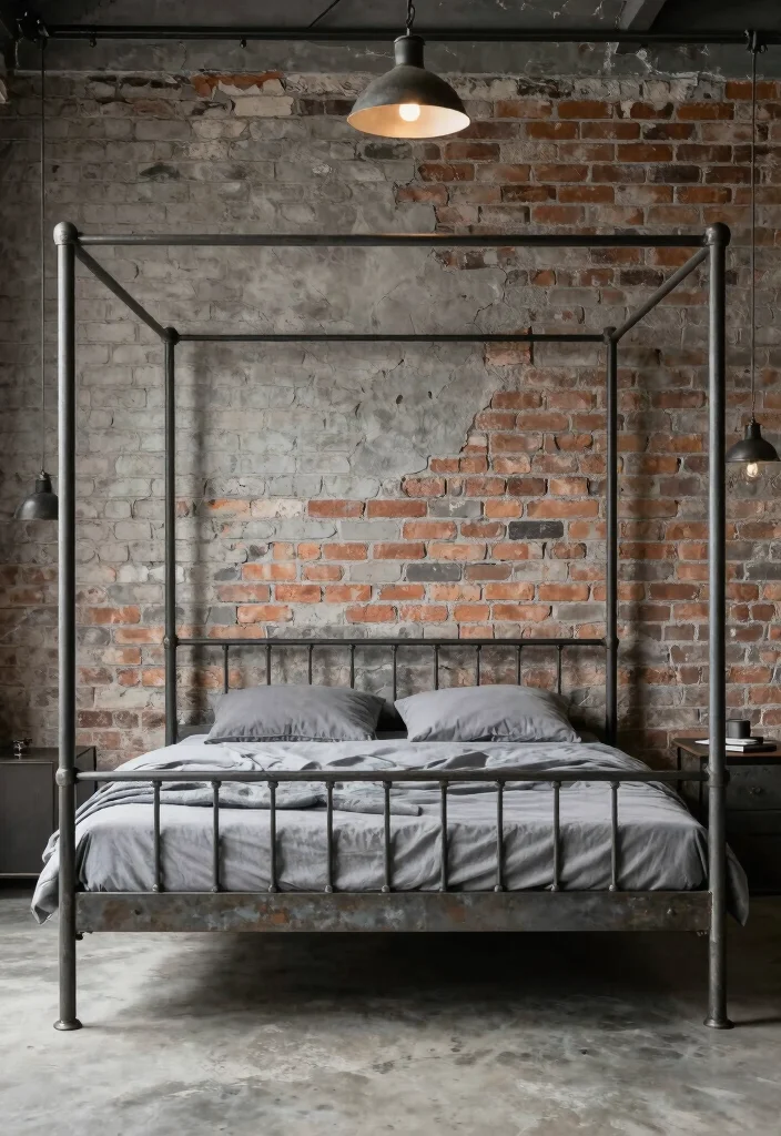 15 Bedroom With Canopy Bed Ideas Dreamy and Romantic - 11. Industrial Flair 1