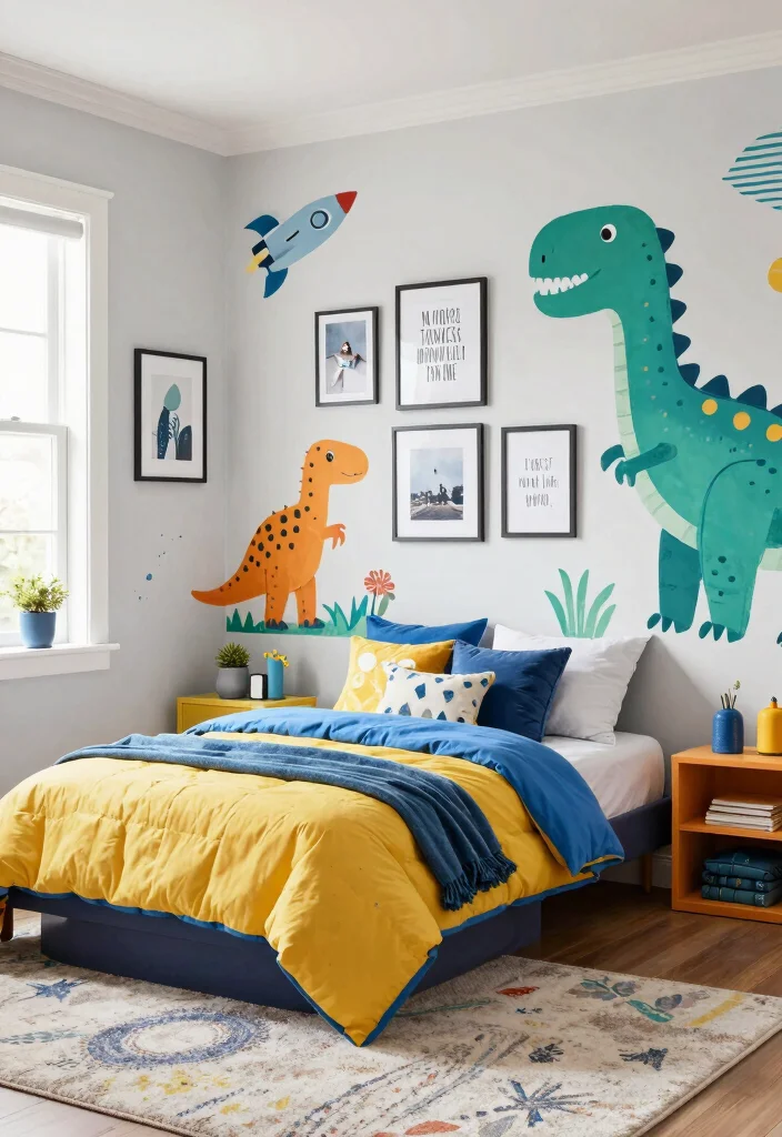 15 Boys Sharing Bedroom Ideas: Smart Layout Solutions - 8. Playful Wall Art 1