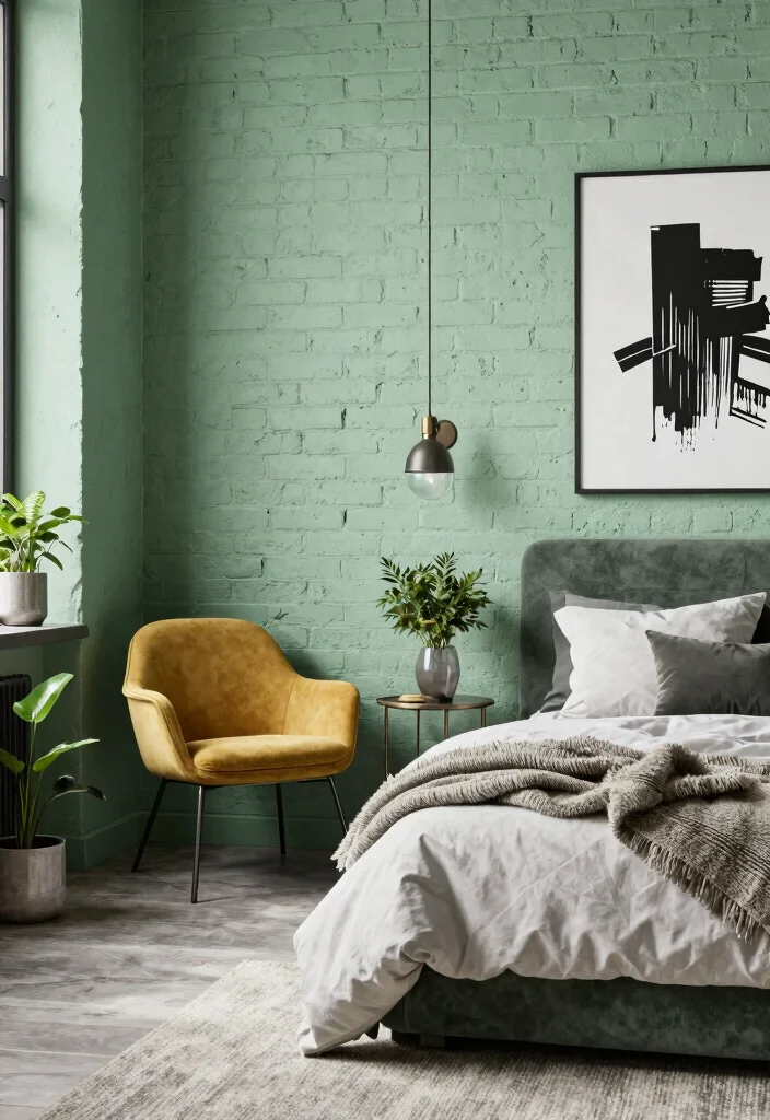 15 Green and Mustard Bedroom Ideas: Warm Trendy Contrast - 11. Urban Chic 1
