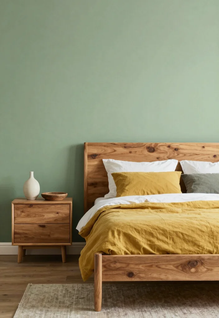 15 Green and Mustard Bedroom Ideas: Warm Trendy Contrast - 15. Modern Rustic Charm 1