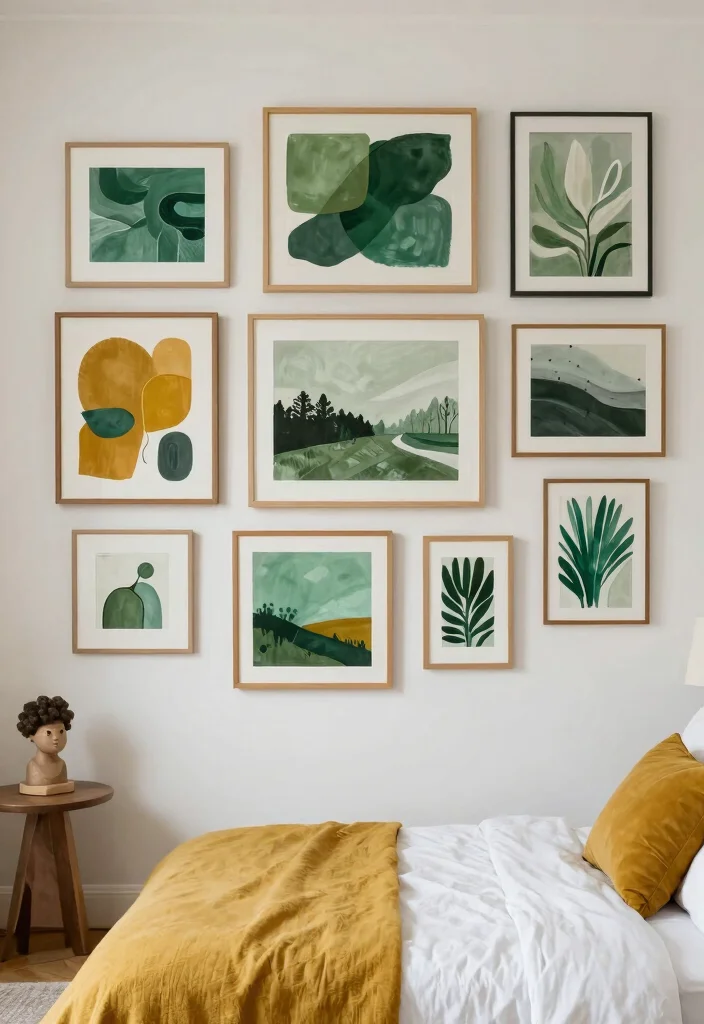 15 Green and Mustard Bedroom Ideas: Warm Trendy Contrast - 4. Artistic Expression 1