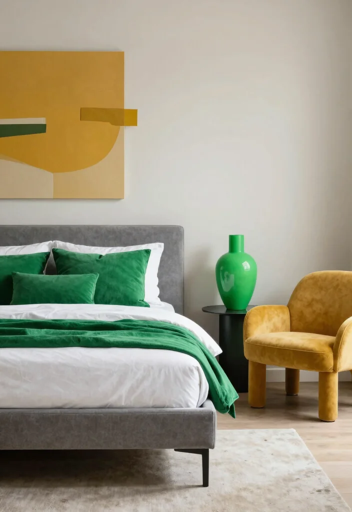 15 Green and Mustard Bedroom Ideas: Warm Trendy Contrast - 9. Bold Accents 1
