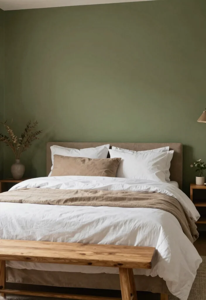 15 One Wall Painted Bedroom Ideas Simple Big Impact - 11. Earthy Olive 1