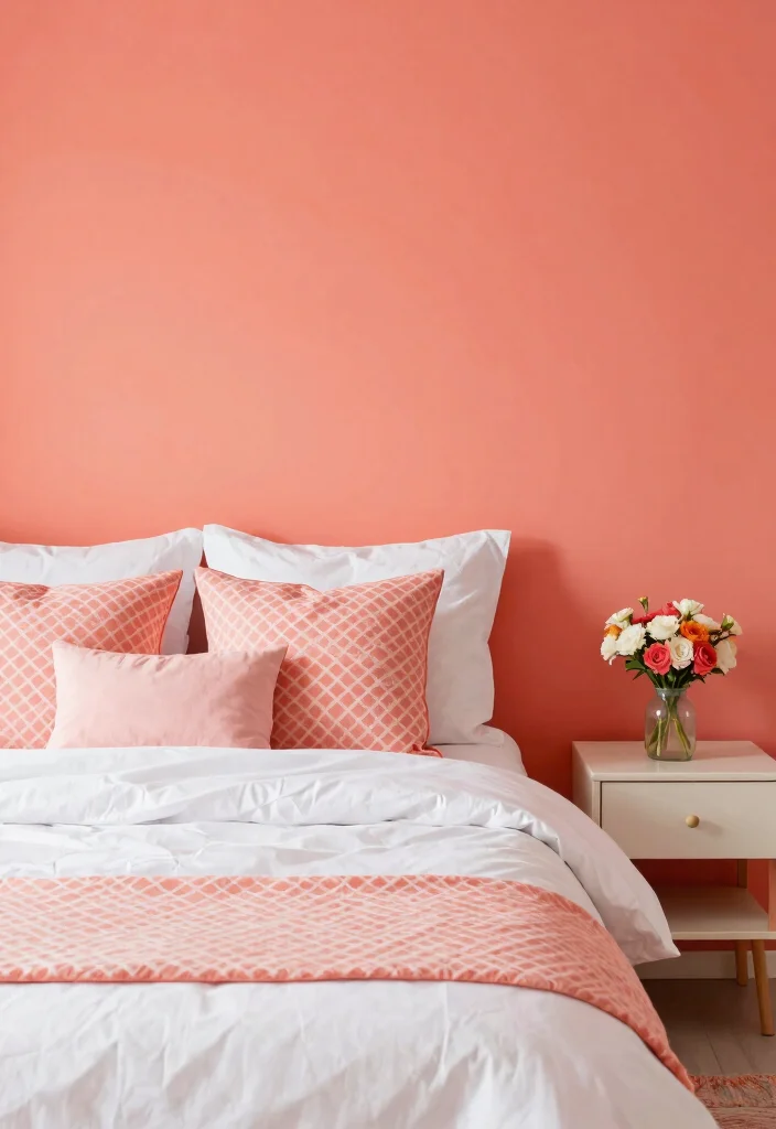 15 One Wall Painted Bedroom Ideas Simple Big Impact - 12. Bright Coral 1