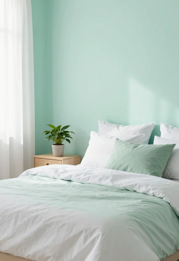 15 One Wall Painted Bedroom Ideas Simple Big Impact - 14. Pale Mint 1