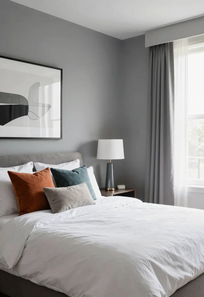 15 One Wall Painted Bedroom Ideas Simple Big Impact - 15. Muted Grays 1