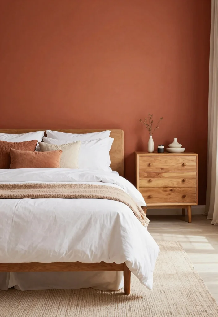 15 One Wall Painted Bedroom Ideas Simple Big Impact - 2. Bold Terracotta 1
