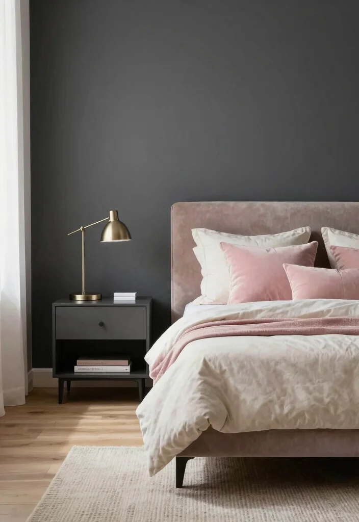 15 One Wall Painted Bedroom Ideas Simple Big Impact - 3. Cool Charcoal 1