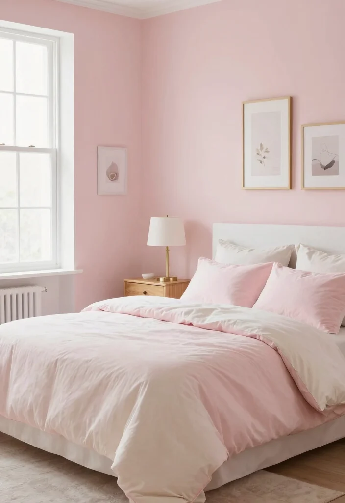 15 One Wall Painted Bedroom Ideas Simple Big Impact - 4. Soft Blush Pink 1