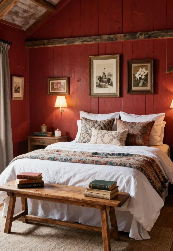 15 One Wall Painted Bedroom Ideas Simple Big Impact - 6. Rustic Barn Red 1