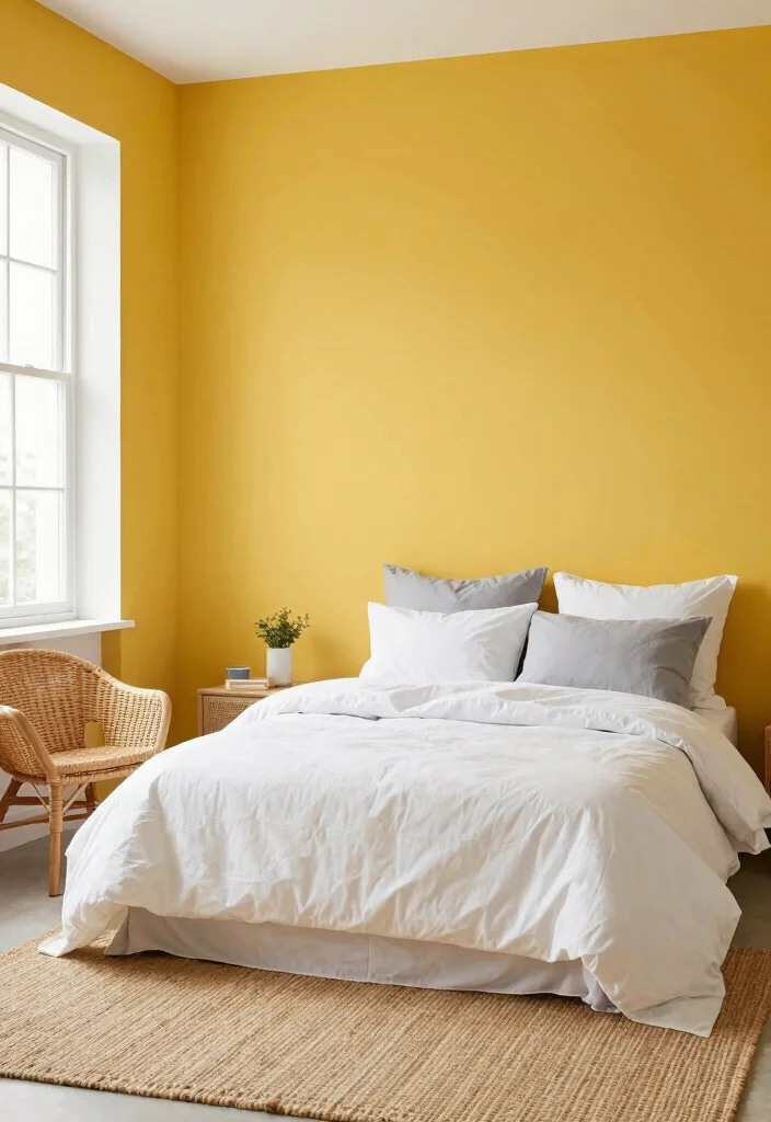 15 One Wall Painted Bedroom Ideas Simple Big Impact - 8. Warm Mustard Yellow 1