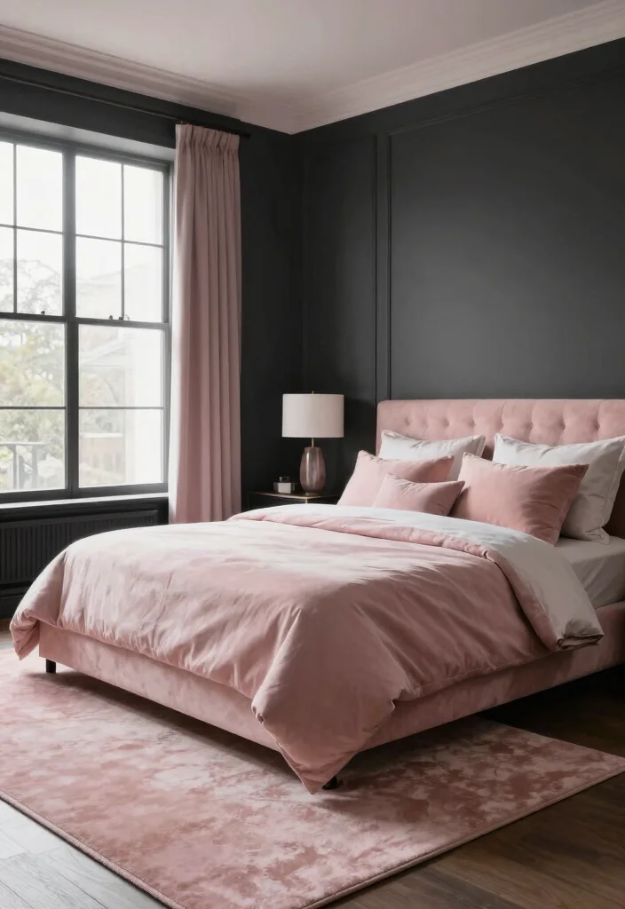 16 Bedroom Color Palette Ideas That Feel Calm and Stylish - 14. Charcoal and Blush Pink 1