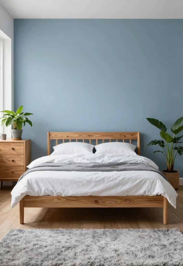 16 Bedroom Color Palette Ideas That Feel Calm and Stylish - 2. Misty Blue and Natural Wood 1