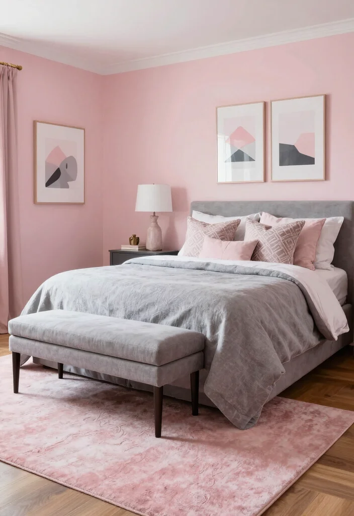 16 Bedroom Color Palette Ideas That Feel Calm and Stylish - 3. Pale Pink and Gray 1