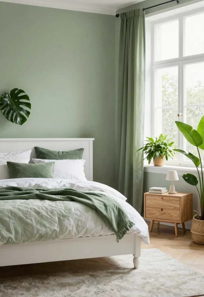 16 Bedroom Color Palette Ideas That Feel Calm and Stylish - 4. Earthy Greens and Whites 1