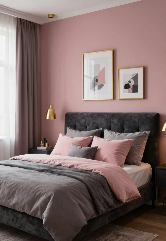 16 Bedroom Color Palette Ideas That Feel Calm and Stylish - 5. Dusty Rose and Charcoal 1