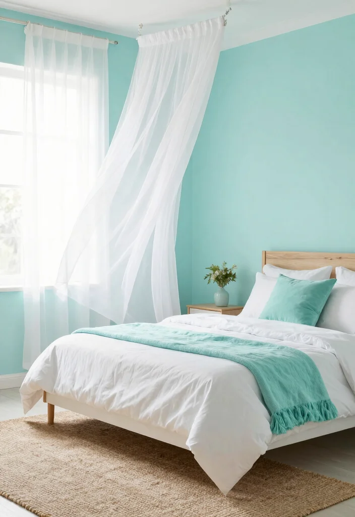 16 Bedroom Color Palette Ideas That Feel Calm and Stylish - 9. Light Aqua and White 1