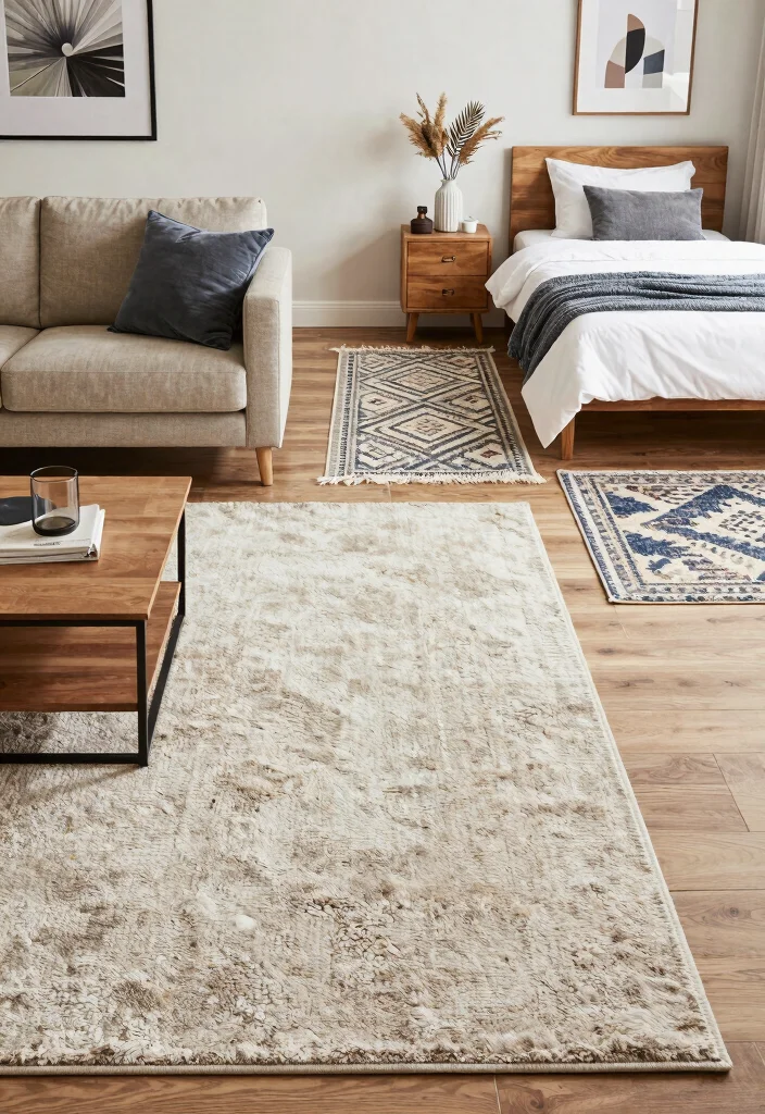16 Bedroom in Living Room Ideas: Smart Studio Solutions - 12. Creative Use of Rugs 1